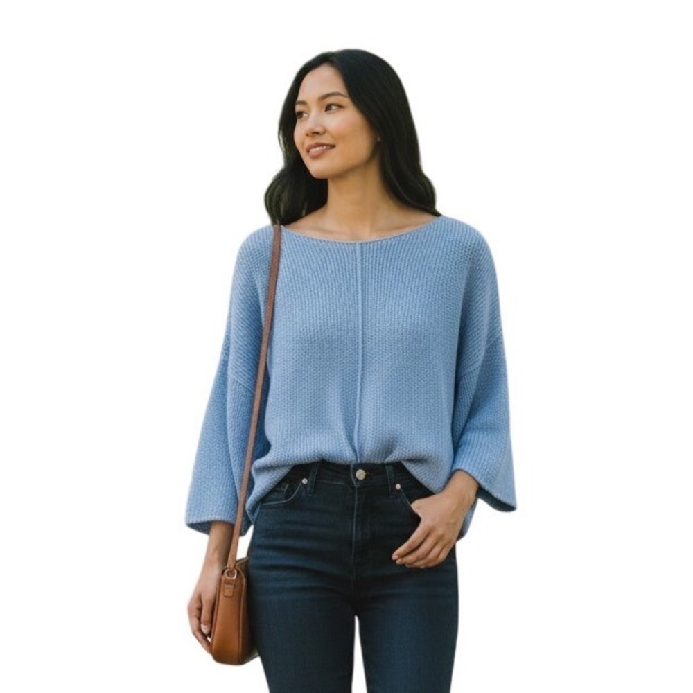 Vince Camuto Paradise Chic Blue Textured Knit Boatneck Sweater XL 91624227